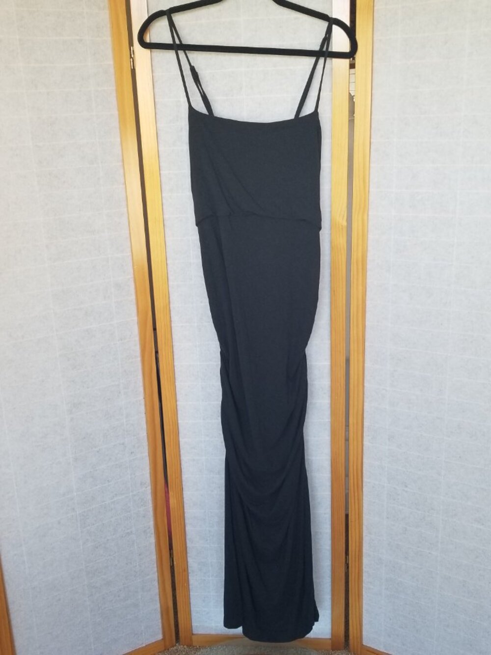 Anthropologie Black Jersey Knit Maxi Dress Boat Neck Corset Back Large